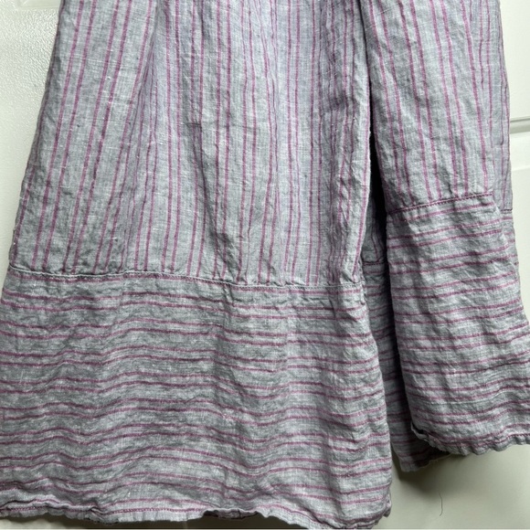 Anthropologie Elevenses Nantucket gray pink striped linen ruffle jumpsuit size 4 - Picture 4 of 7